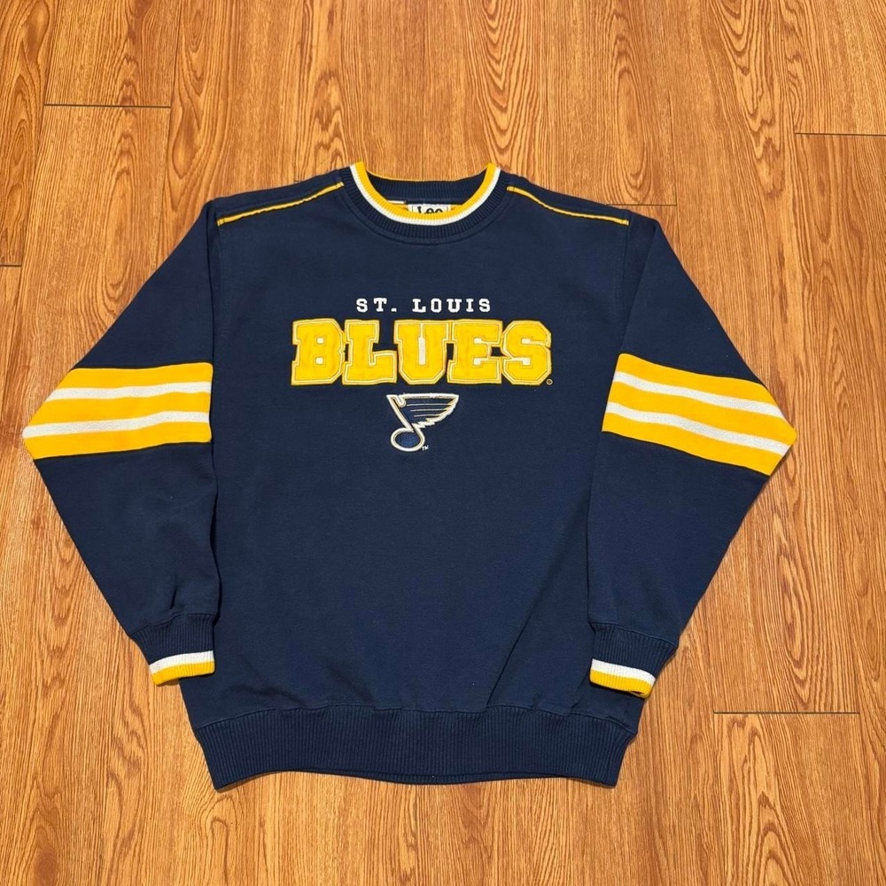 Saint Louis Blues Men's Sweatshirt Medium Vintage Lee Sport  Hockey Striped Blue